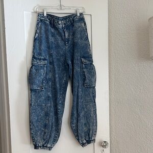Men's Distressed Denim Cargo Pants